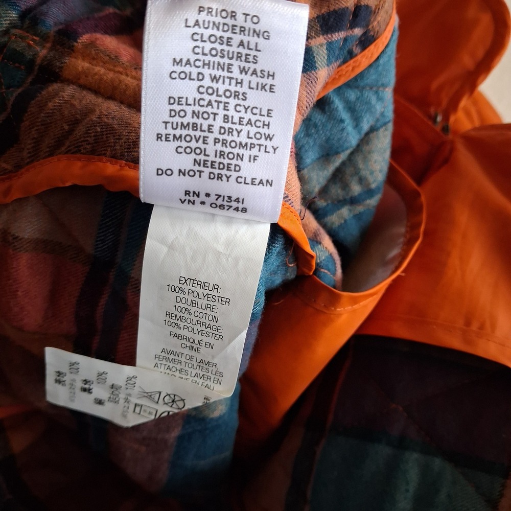 l.l. bean sig orange diamond quilted jacket plaid old money barn chore fall 2 - Picture 8 of 11